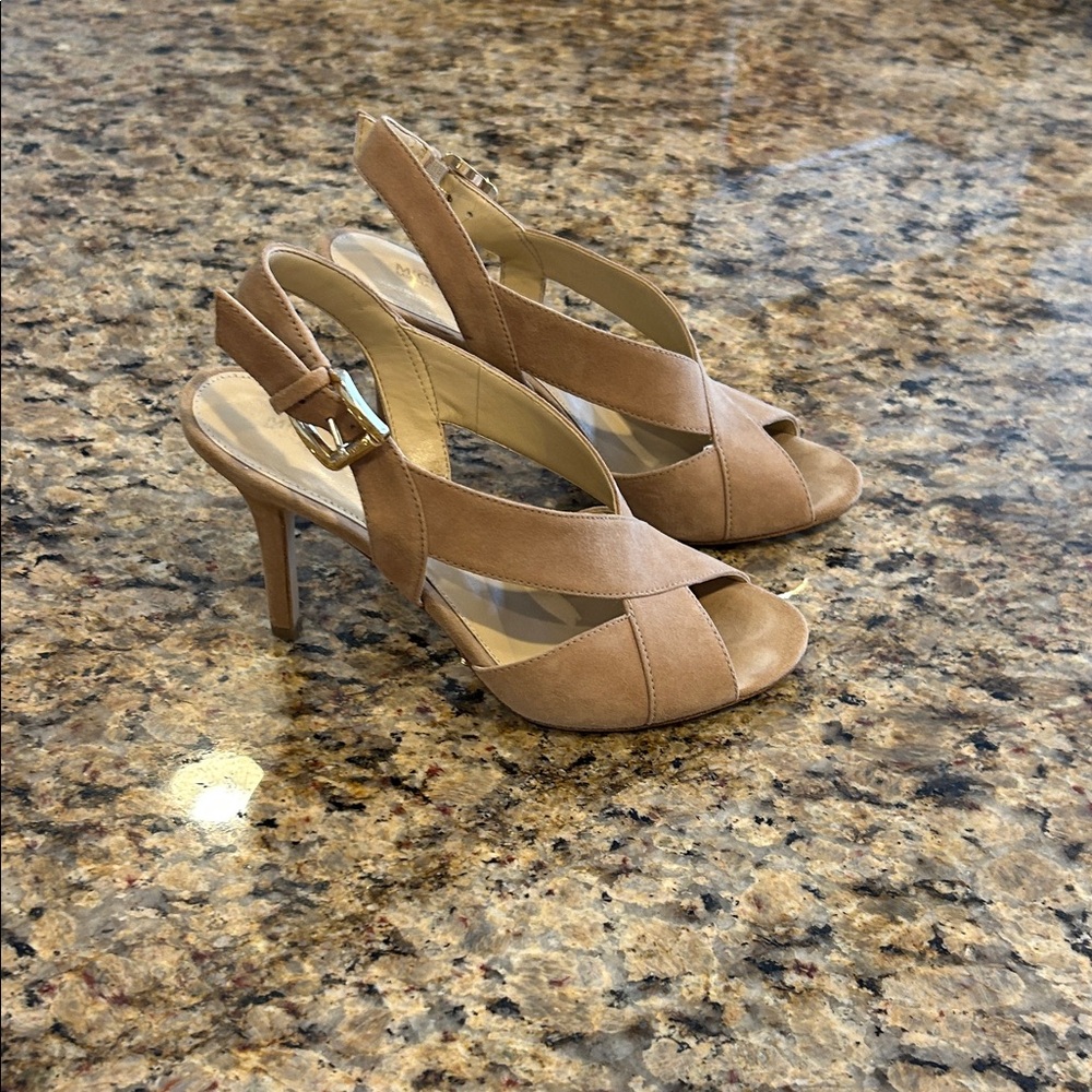 Michael Kors, Tan Peeptoe Sandals size 7 1/2